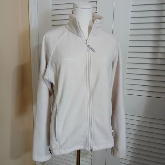 Columbia Women's Med Full=Zip Raglan=Sleeved Cream Polar Fleece Pockets Jacket - Picture 3 of 16